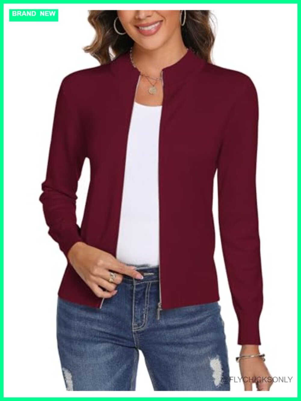 Womens Long Sleeve Knitted Zip Up Cardigan Sweater Lightweight Zip Sweatshirt